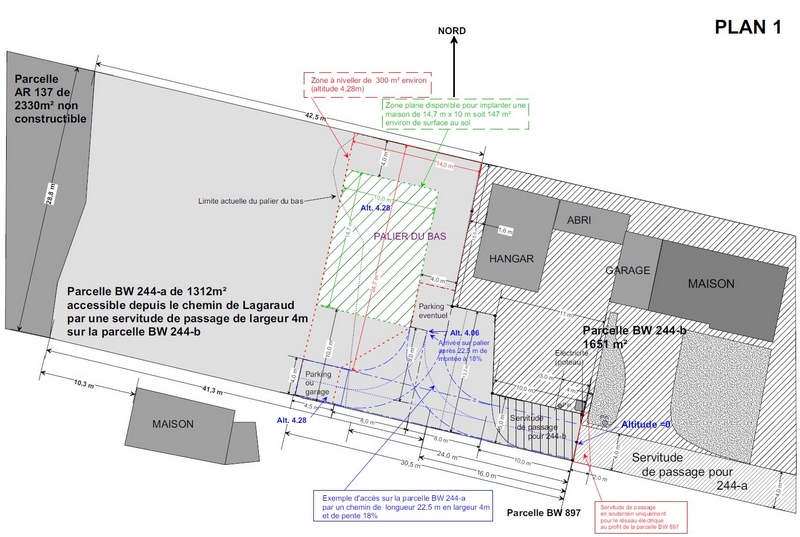 Parcelle constructible, chemin d'accès au palier du bas du terrain à vendre à Bagnols sur Cèze.